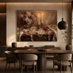 Double Candle Rose Bouquet Romantic Bedroom Wall Art Canvas Print - Image 6