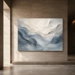 Blue Mist Horizon Fluid Abstract Wall Art Canvas Print showcased in an elegant minimalist interior
