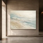 Seafoam Horizon Fluid Abstract Wall Art Canvas Print showcased in an elegant minimalist interior