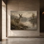 Misty Lakeside Doe Wildlife Portrait Wall Art Canvas Print - Image 6