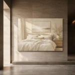 Quiet Horizon Bed Serene Neutral Bedroom Wall Art Canvas Print - Image 7