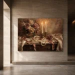 Double Candle Rose Bouquet Romantic Bedroom Wall Art Canvas Print - Image 7