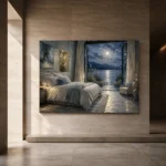 Moonlit Arched Window Moonlit Bedroom Wall Art Canvas Print - Image 7