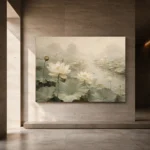 Ivory Lotus Pond Botanical Bedroom Wall Art Canvas Print - Image 7