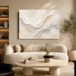 Ivory Drift Fluid Abstract Wall Art Canvas Print showcased in an elegant minimalist interior