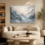 Blue Mist Horizon Fluid Abstract Wall Art Canvas Print showcased in an elegant minimalist interior