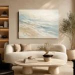 Seafoam Horizon Fluid Abstract Wall Art Canvas Print showcased in an elegant minimalist interior