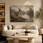 Misty Lakeside Doe Wildlife Portrait Wall Art Canvas Print - Image 7