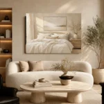 Quiet Horizon Bed Serene Neutral Bedroom Wall Art Canvas Print - Image 8