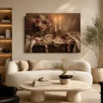 Double Candle Rose Bouquet Romantic Bedroom Wall Art Canvas Print - Image 8