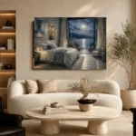 Moonlit Arched Window Moonlit Bedroom Wall Art Canvas Print - Image 8