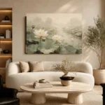 Ivory Lotus Pond Botanical Bedroom Wall Art Canvas Print - Image 8