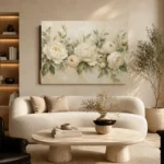 Ivory Peony Garland Botanical Bedroom Wall Art Canvas Print - Image 8