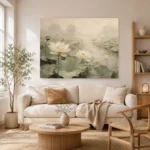 Ivory Lotus Pond Botanical Bedroom Wall Art Canvas Print - Image 9