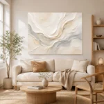 Ivory Drift Fluid Abstract Wall Art Canvas Print showcased in an elegant minimalist interior