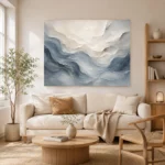 Blue Mist Horizon Fluid Abstract Wall Art Canvas Print showcased in an elegant minimalist interior