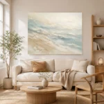 Seafoam Horizon Fluid Abstract Wall Art Canvas Print showcased in an elegant minimalist interior