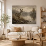 Misty Lakeside Doe Wildlife Portrait Wall Art Canvas Print - Image 8
