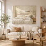 Quiet Horizon Bed Serene Neutral Bedroom Wall Art Canvas Print - Image 9