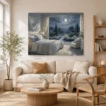 Moonlit French Doors Moonlit Bedroom Wall Art Canvas Print - Image 8