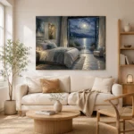 Moonlit Arched Window Moonlit Bedroom Wall Art Canvas Print - Image 9