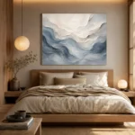 Blue Mist Horizon Fluid Abstract Wall Art Canvas Print showcased in an elegant minimalist interior