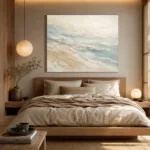 Seafoam Horizon Fluid Abstract Wall Art Canvas Print showcased in an elegant minimalist interior