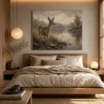 Misty Lakeside Doe Wildlife Portrait Wall Art Canvas Print - Image 9