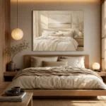 Quiet Horizon Bed Serene Neutral Bedroom Wall Art Canvas Print - Image 10