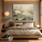 Ivory Lotus Pond Botanical Bedroom Wall Art Canvas Print - Image 10