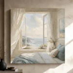 Open Window Ocean View Coastal Bedroom Wall Art Canvas Print - Image 10