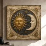 Golden Sun and Crescent Moon Sun and Moon Wall Art Canvas Print - Image 12