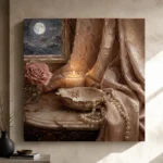 Moonlit Candle Romantic Bedroom Wall Art Canvas Print - Image 12