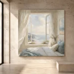 Open Window Ocean View Coastal Bedroom Wall Art Canvas Print - Image 4