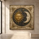 Golden Sun and Crescent Moon Sun and Moon Wall Art Canvas Print - Image 4