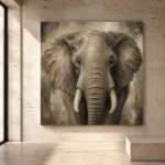 Neutral Elephant Wildlife Portrait Wall Art Canvas Print - Image 3