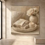 Pearl Linen Tray Serene Neutral Bedroom Wall Art Canvas Print - Image 3