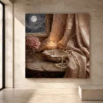 Moonlit Candle Romantic Bedroom Wall Art Canvas Print - Image 4