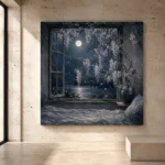 Moonlit Wisteria Window Moonlit Bedroom Wall Art Canvas Print - Image 4