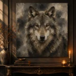 Neutral Wolf Wildlife Portrait Wall Art Canvas Print - Image 4