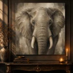 Neutral Elephant Wildlife Portrait Wall Art Canvas Print - Image 4
