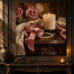 Blush Ribbon Romantic Bedroom Wall Art Canvas Print - Image 5