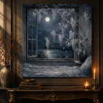 Moonlit Wisteria Window Moonlit Bedroom Wall Art Canvas Print - Image 5