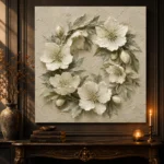 Ivory Hellebore Wreath Botanical Bedroom Wall Art Canvas Print - Image 5