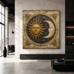 Golden Sun and Crescent Moon Sun and Moon Wall Art Canvas Print - Image 6