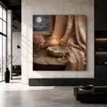 Moonlit Candle Romantic Bedroom Wall Art Canvas Print - Image 6