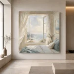 Open Window Ocean View Coastal Bedroom Wall Art Canvas Print - Image 5
