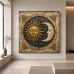 Golden Sun and Crescent Moon Sun and Moon Wall Art Canvas Print - Image 7