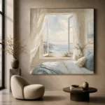 Open Window Ocean View Coastal Bedroom Wall Art Canvas Print - Image 6