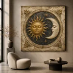 Golden Sun and Crescent Moon Sun and Moon Wall Art Canvas Print - Image 8